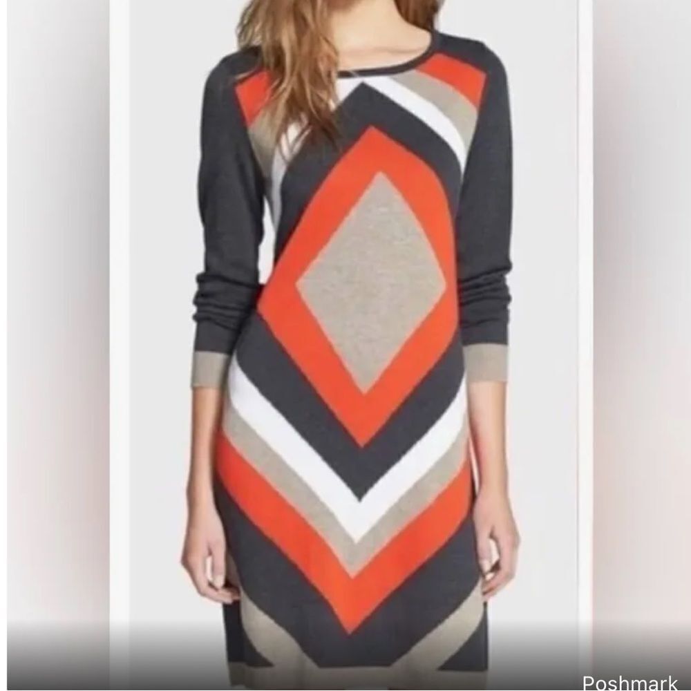 Eliza J Diamond Pattern Crewneck Knit Sweater Dress Women’s Large